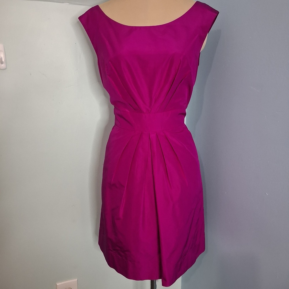 Kate Spade Magenta Pink Silk Pleated Fit Flare Cocktail Dress Size 6 Pocket Zip